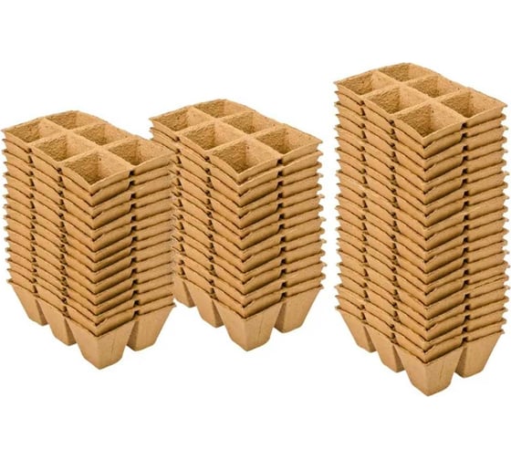 Изображение товара Блок торфяных горшков ЛЕТО 6 ячеек, 90x90x90 мм, квадратный, 50 шт. 91131