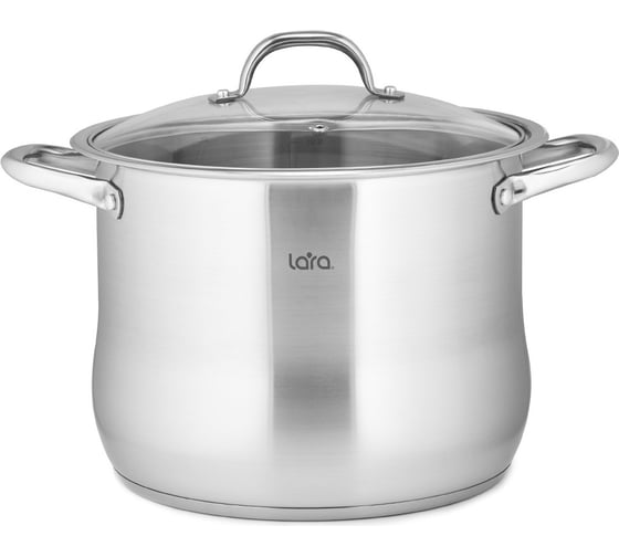 Изображение товара Кастрюля Lara нержавеющая сталь, 26x21 см, 10.6 л, капсулированное индукционное дно, стеклянная крышка LR02-43