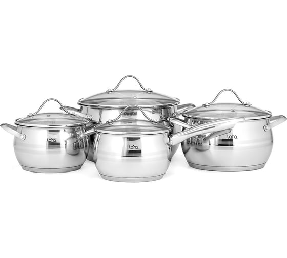 Изображение товара Набор посуды Lara Apple 8 предметов, сотейник 2.1 л, кастрюли: 2.1 л, 3.7 л, 6.1 л LR02-87