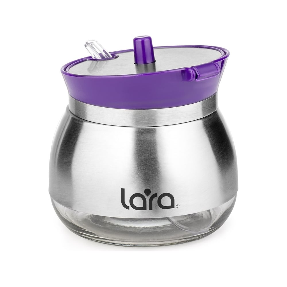 Изображение товара Сахарница Lara фиолетовая с дозатором 300 мл стекло и сталь LR08-34 Violet