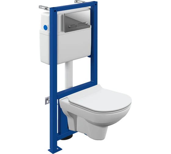 Изображение товара Комплект Cersanit унитаз CITY CO DPL EO slim + инсталляция LINK PRO + кнопка ESTETICA пластик хром глянцевый 64121