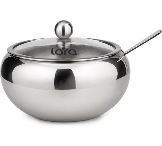 Изображение товара Сахарница с ложкой Lara 460 мл, сталь, крышка из закаленного стекла LR08-35