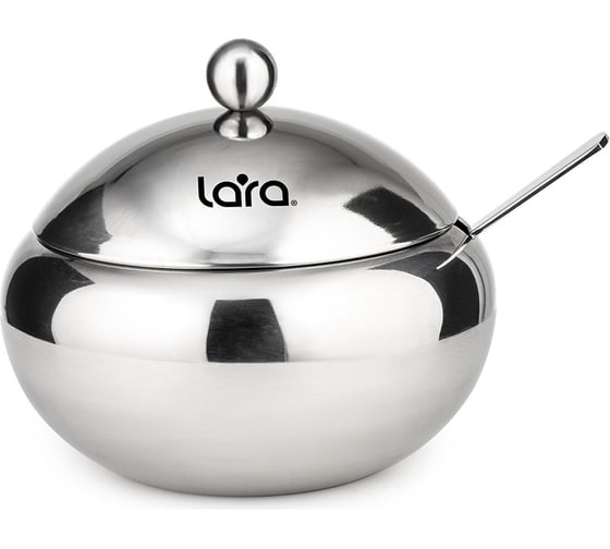 Изображение товара Сахарница с ложкой Lara 460 мл, сталь, крышка из полированной стали LR08-35 SS