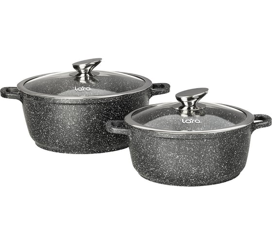 Изображение товара Набор посуды Lara Rio литой алюминий, мрамор, 2 предмета, кастрюля, 3.1 л, 5.0 л, стеклянные крышки LR02-111