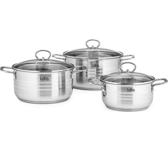 Изображение товара Набор посуды Lara Standart 2.0 л, 4.0 л, 5.2 л, капсулированное индукционное дно, крышки LR02-81