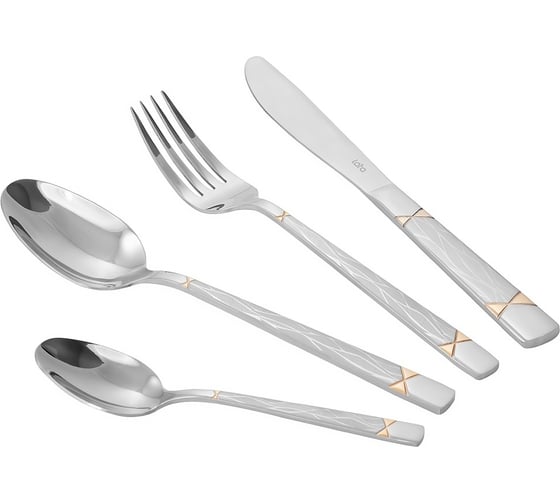Изображение товара Набор столовых приборов Lara PHOENIX 24 предмета, зеркальная полировка, острая вилка, лазер, позолота LR10-12/24