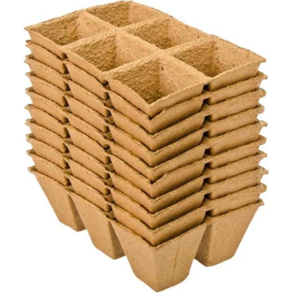 Квадратный блок торфяных горшков ЛЕТО кассета рассадная 6 ячеек с торфяными таблетками 2 шт