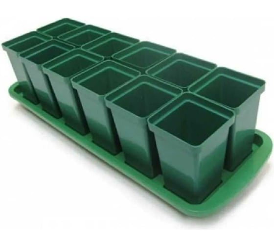 Изображение товара Комплект для рассады ЛЕТО Урожай-12 12 стаканов, поддон, пластик, 47x16x9 см 6022