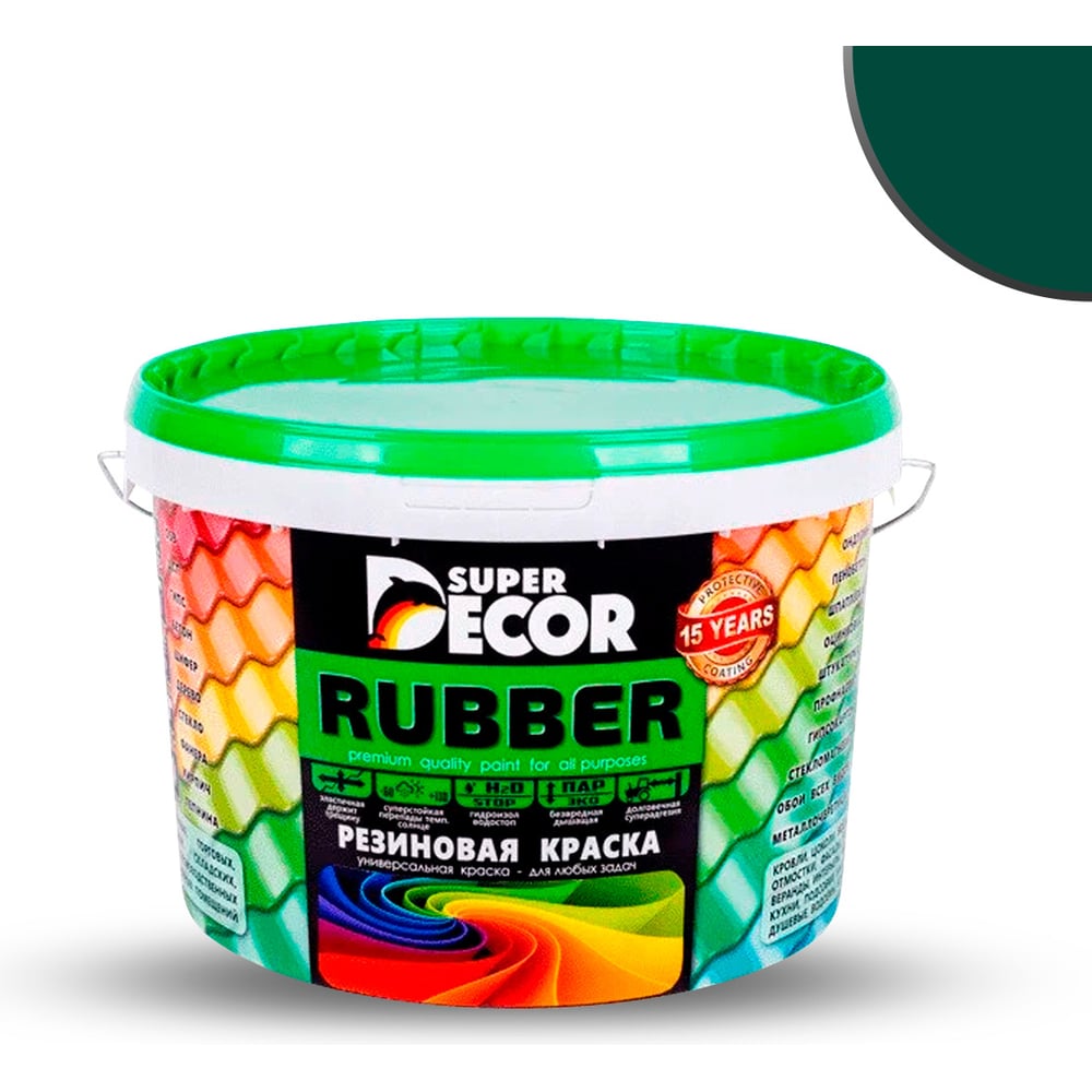 Изображение товара Резиновая краска SUPER DECOR №14 Изумруд 3 кг для внутренних и внешних работ акрилатная
