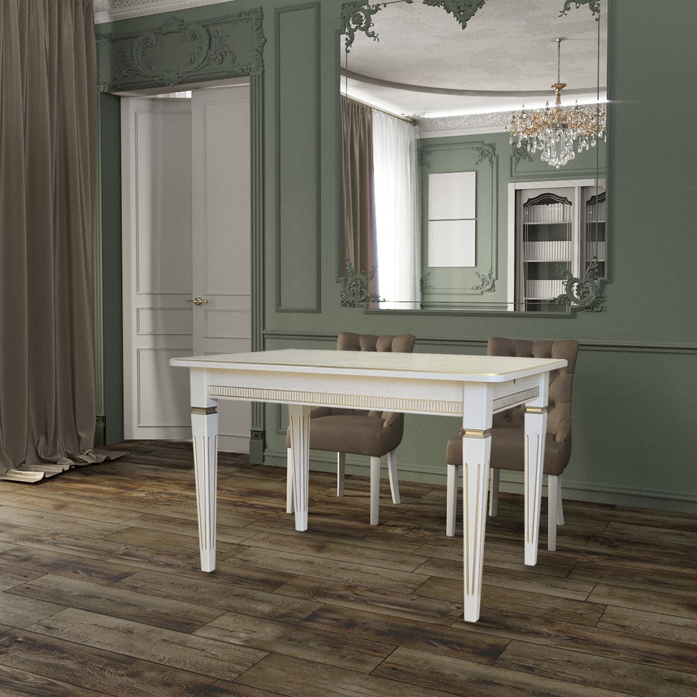 Изображение товара Обеденный стол Мебелик Васко В 86Н слоновая кость/золото 120/170х80 см Изображение товара Обеденный стол Мебелик Васко В 86Н слоновая кость/золото 120/170х80 см