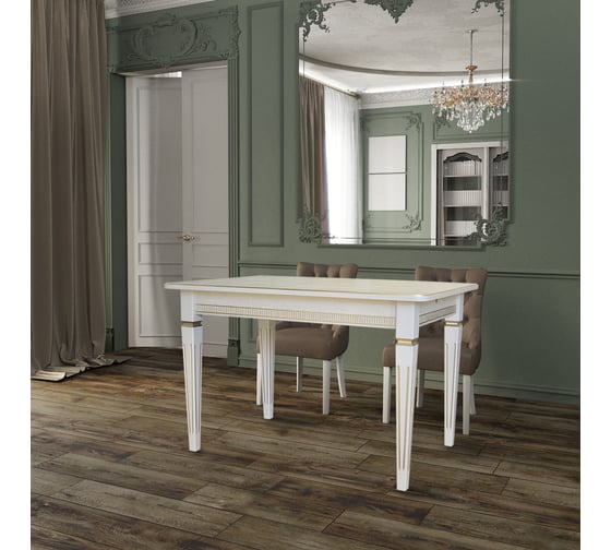 Изображение товара Обеденный стол Мебелик Васко В 86Н слоновая кость/золото, 120/170х80 см 3527 5478