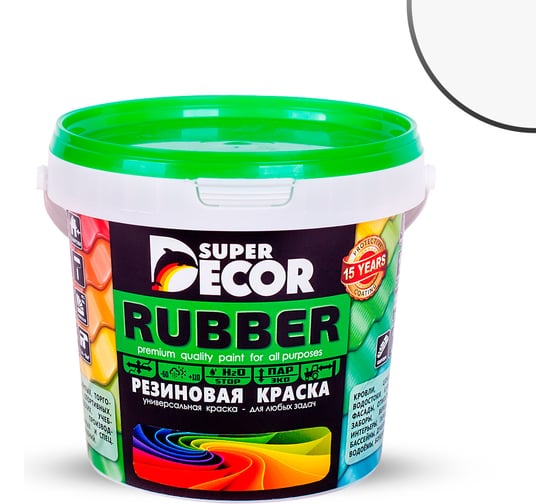 Изображение товара Резиновая краска SUPER DECOR 00 белоснежная, 1 кг 4630024700011