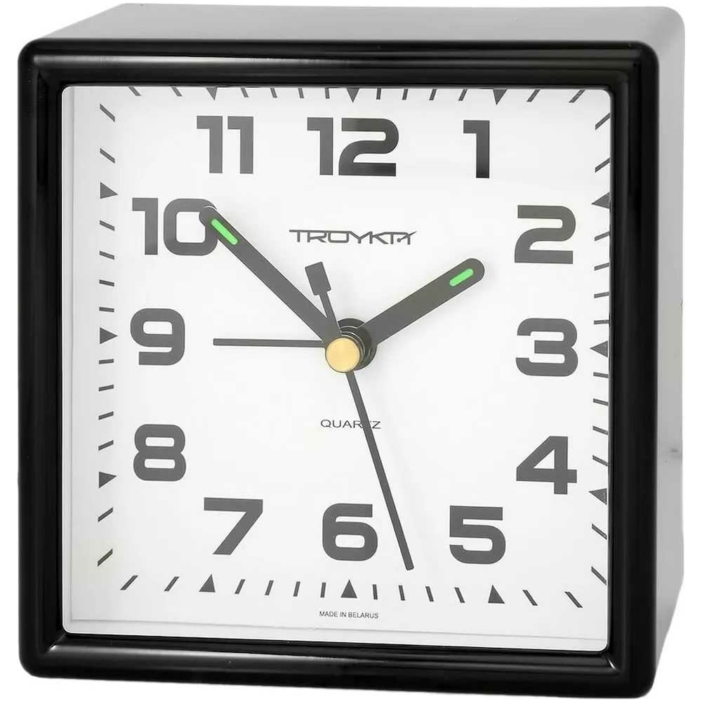 Изображение товара Будильник TROYKATIM БЭМ-08.00.801 настольные механические часы черный с белым циферблатом