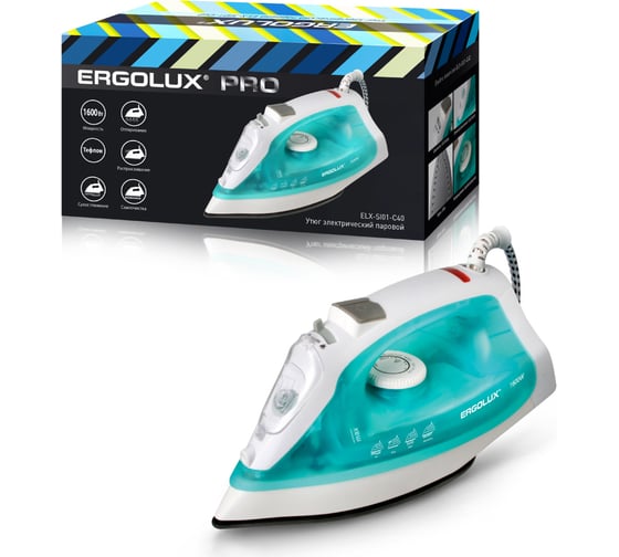Изображение товара Электрический утюг ERGOLUX ELX-SI01-C40 аквамарин, паровой, тефлон, 1600 Вт, 220-240 В 13126