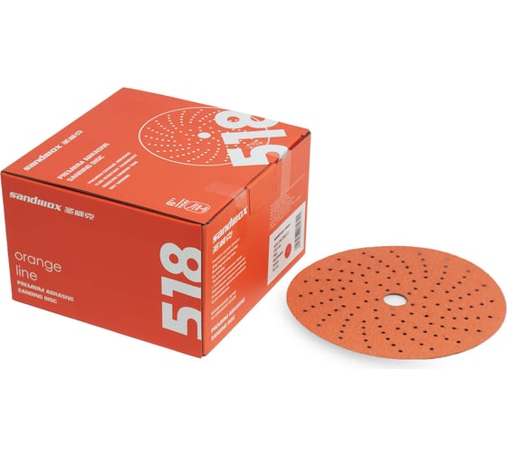 Изображение товара Диск шлифовальный на бумажной основе 518 Orange Ceramic Multi holes Р100 (50 шт; 150 мм) SANDWOX 518.150.100.LC