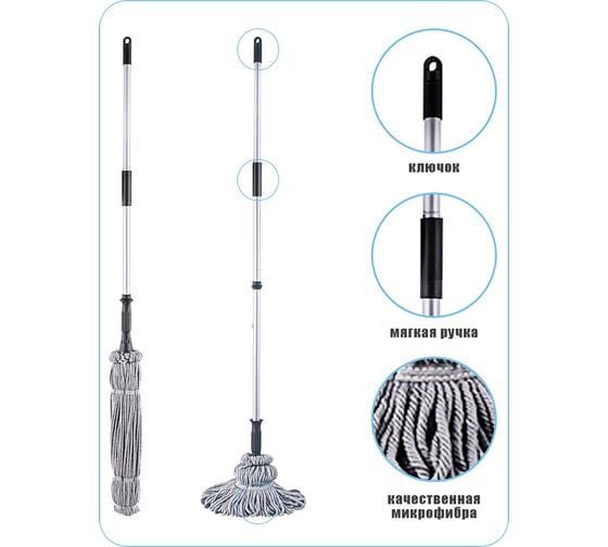 Изображение товара Палубная самоотжимная швабра Boomjoy насадка из микрофибры, серая FZ-02