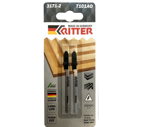 Изображение товара Пилки для лобзиков по дереву Eco Т101AO CrV, 75х50 мм, шаг 1.4 мм/18 TPi, 2 шт RITTER PS17111012