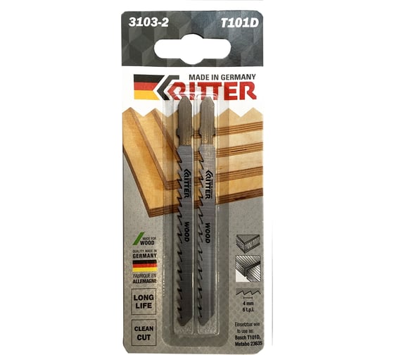 Изображение товара Пилки для лобзиков по дереву Eco Т101D CrV, 100х75 мм, шаг 4 мм/6TPi, 2 шт RITTER PS17131012