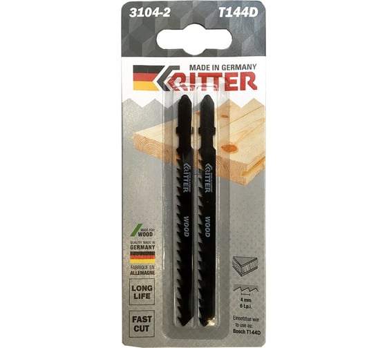 Изображение товара Пилки для лобзиков по дереву Eco Т144D CrV, 100х75 мм, шаг 4 мм/6TPi, 2 шт RITTER PS17111442