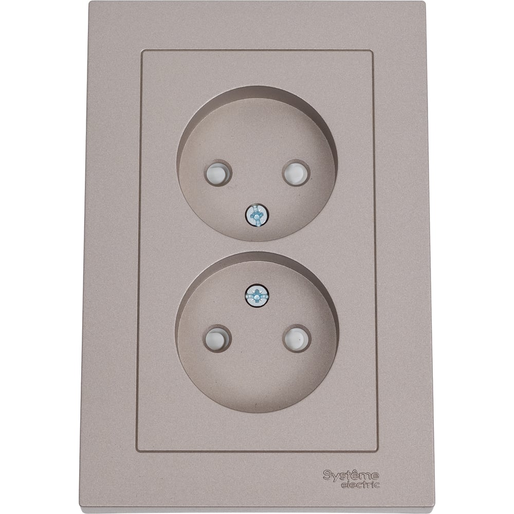 Изображение товара Розетка Systeme Electric Atlasdesign двойная без заземления шампань IP20 16А в сборе