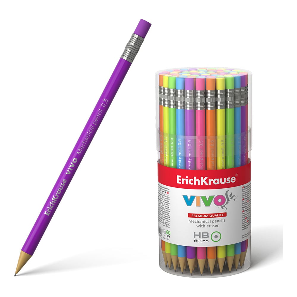 Изображение товара Механический карандаш ErichKrause Vivo 0.5 мм HB с ластиком, пластиковый корпус