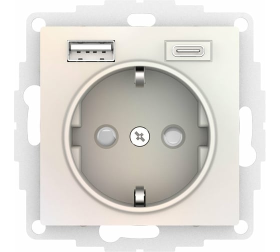 Изображение товара Розетка Systeme Electric Atlasdesign 16а c 2 usb a+c, 5в/2,4а/3,0а, 2x5в/1,5а, механизм, жемчуг ATN000432
