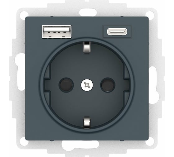Изображение товара Розетка Systeme Electric Atlasdesign 16а c 2 usb a+c, 5в/2,4а/3,0а, 2x5в/1,5а, механизм, изумруд ATN000832