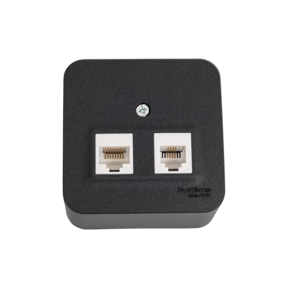 Изображение товара Двойная розетка: компьютерная rj45, кат.5e + телефонная rj11 Systeme Electric Blanca о/у, изол.пл.,антрацит BLNIA045116