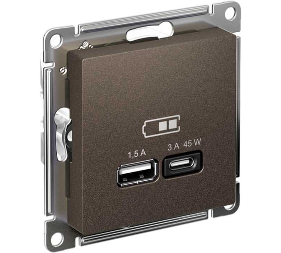 Изображение товара Usb розетка a + тип-c Systeme Electric Atlasdesign 45w высокоскор.заряд. qc, pd, механизм, мокко ATN000629