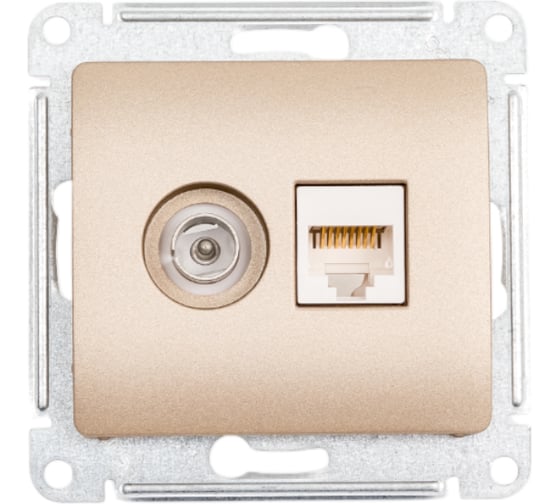 Изображение товара Двойная розетка: тв + компьютерная Systeme Electric Glossa rj45, кат. 5е, механизм, титан GSL000489