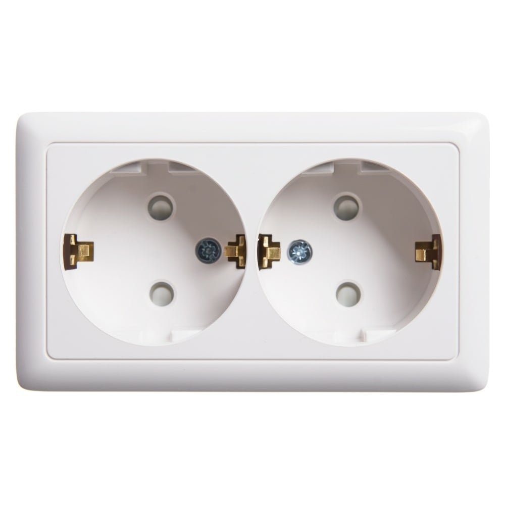 Изображение товара Двойная розетка Systeme Electric с заземлением и шторками белая 16А