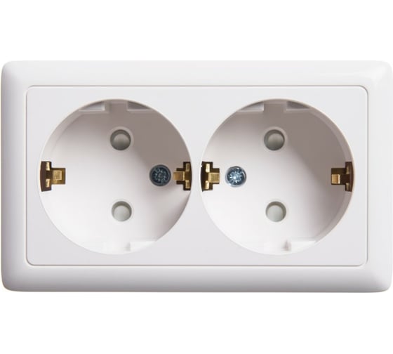 Изображение товара Розетка Systeme Electric хит о/у, двойная, с заземлением, со шторками, изол.пл. 16а, белый, россия RA16-239I-B