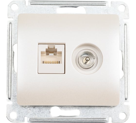 Изображение товара Двойная розетка: тв + компьютерная Systeme Electric Glossa rj45, кат. 5е, механизм, перламутр GSL000689