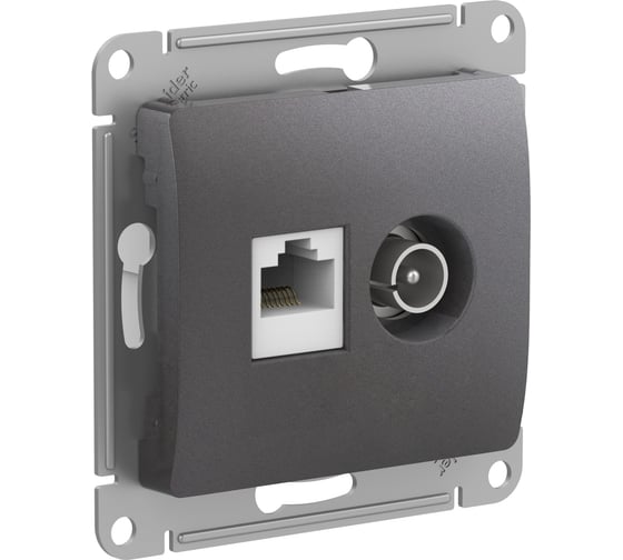 Изображение товара Двойная розетка: тв + компьютерная Systeme Electric Glossa rj45, кат. 5е, механизм, графит GSL001389