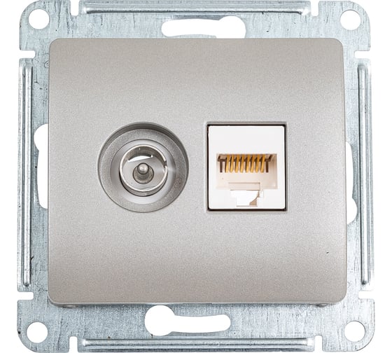 Изображение товара Двойная розетка: тв + компьютерная Systeme Electric Glossa rj45, кат. 5е, механизм, платина GSL001289