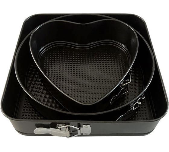 Изображение товара Набор разъёмных форм для выпечки Lara квадрат, 28х28х6,8, круглая 26х6,8, сердце 23х6,8 LR11-20