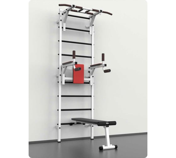 Изображение товара Шведская стенка BARFITS турник 3 хвата, брусья, скамья, белая 4607120459427