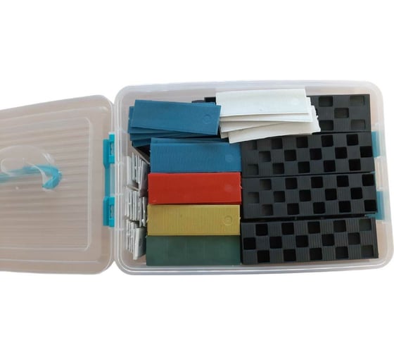 Изображение товара Комплект клин монтажный и пластины рихтовочные в большем контейнере с ручками 210 шт ООО "Полимер-Фарм" 4687203029197