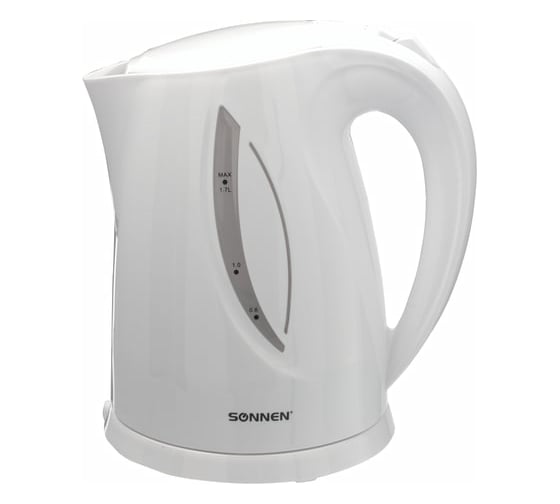 Изображение товара Чайник SONNEN KT-1758 1.7 л, 2200 Вт, закрытый нагревательный элемент, пластик, белый 453415