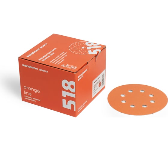 Изображение товара Диск шлифовальный на бумажной основе 518 Orange Ceramic Р60, 125 мм, 8 отверстий, 50 шт SANDWOX 518.125.060.08