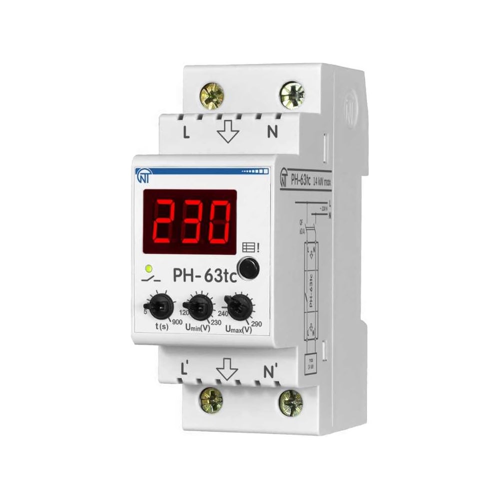Изображение товара Реле напряжения НовАтек-Электро РН-63tc для защиты электросетей до 63 А