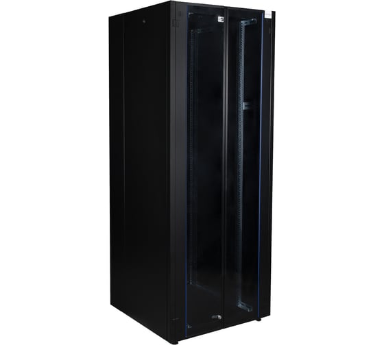 Изображение товара Напольный шкаф DATAREX 19 дюймов 47u 800x800 2-я передняя дверь стекло, 2-я задняя дверь металл, черный DR-738621