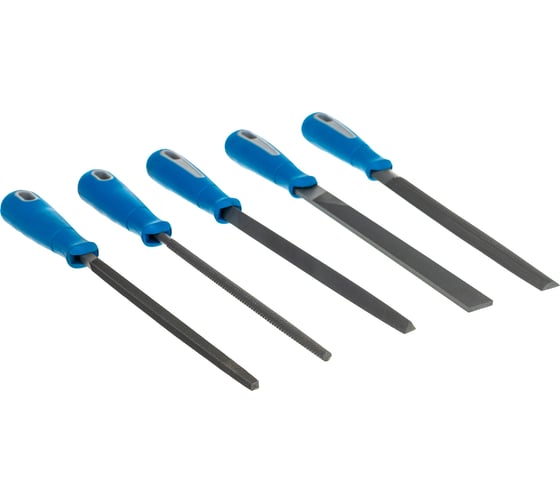 Изображение товара Напильники с двухкомпонентной ручкой: плоский, полукруглый, трехгранный, квадратный, круглый, №2, 200мм ЗУБР ЭКСПЕРТ 16651-20-H5