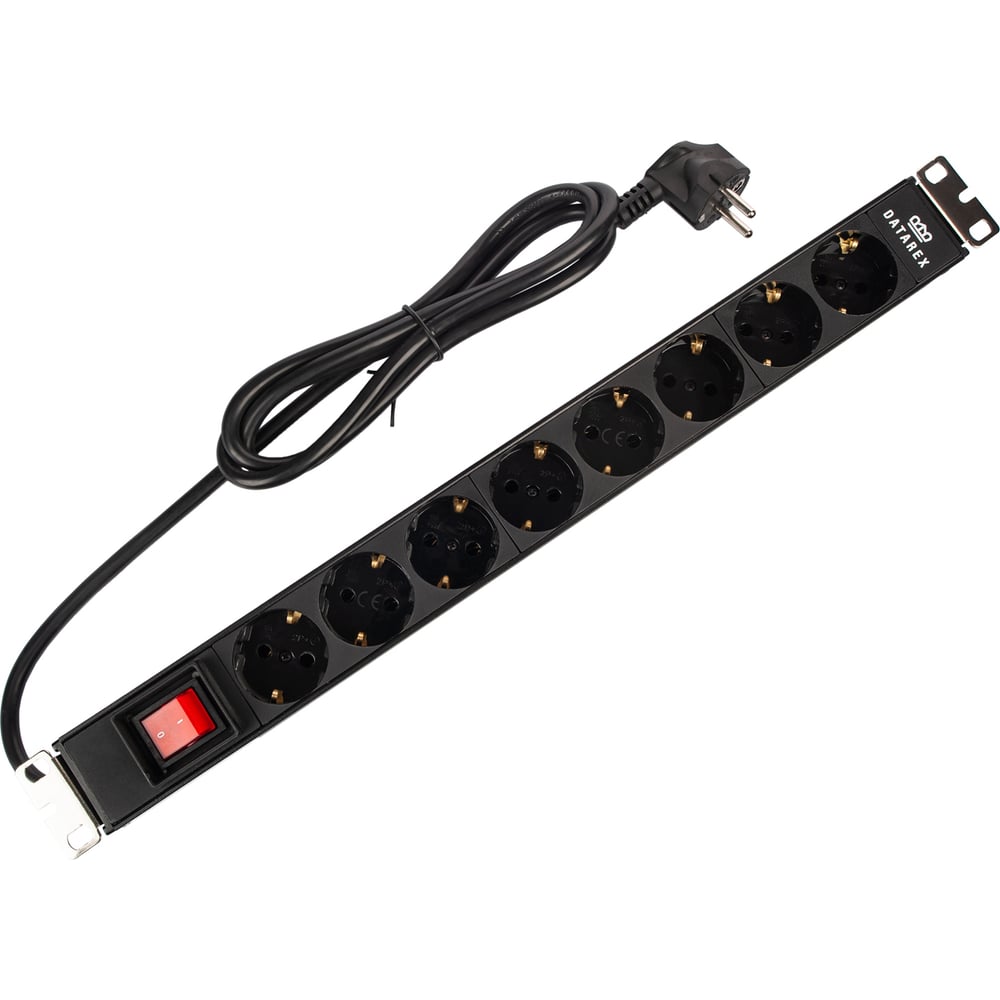 Изображение товара Распределительный блок DATAREX 19 дюймов с выключателем на 16А 8 розеток черный