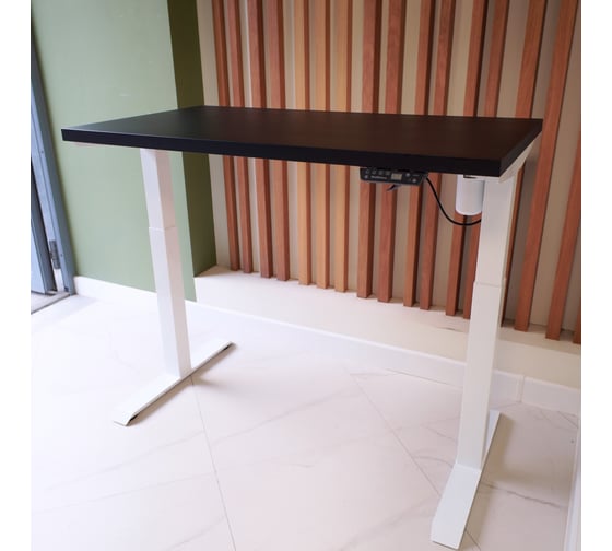 Изображение товара Стол с регулируемой высотой StolStoya МОТОР UP подстолье белое, столешница МДФ, эмаль черная, 160x80 SE211/160WB