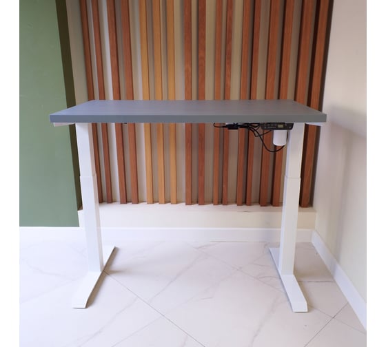 Изображение товара Стол с регулируемой высотой StolStoya МОТОР UP подстолье белое, столешница МДФ, эмаль серая, 160x80 SE211/160WS