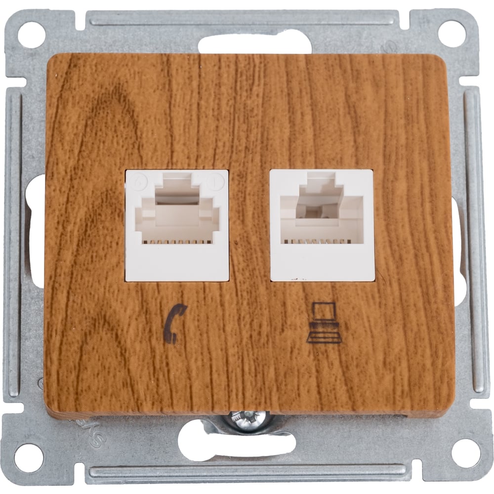 Изображение товара Механизм двойной розетки Systeme Electric Glossa RJ11+RJ45, серия Glossa, цвет дуб