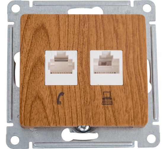 Изображение товара Механизм двойной розетки Systeme Electric Glossa rj11+rj45, категория 5e, дерево дуб GSL000585