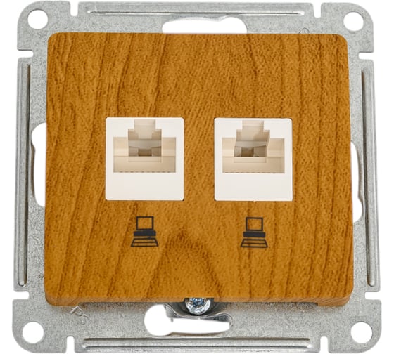 Изображение товара Механизм двойной компьютерной розетки Systeme Electric Glossa rj45+rj45, категория 5e, дуб GSL000585KK