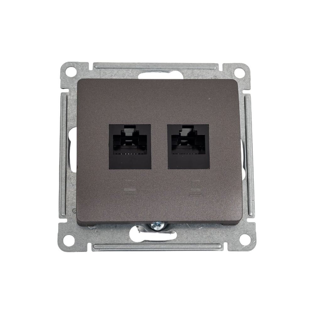 Изображение товара Механизм двойной компьютерной розетки Systeme Electric Glossa RJ45+RJ45 категория 5e графит